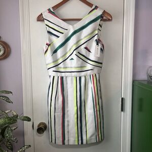 NWT Milly St. Tropez Allison Dress White Neon Striped SIZE 10 Orig $395
